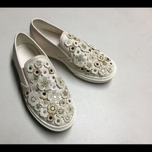 COACH White Leather Slip On Sneakers-Flowers